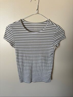 Striped Short Sleeve Tee - White & Olive